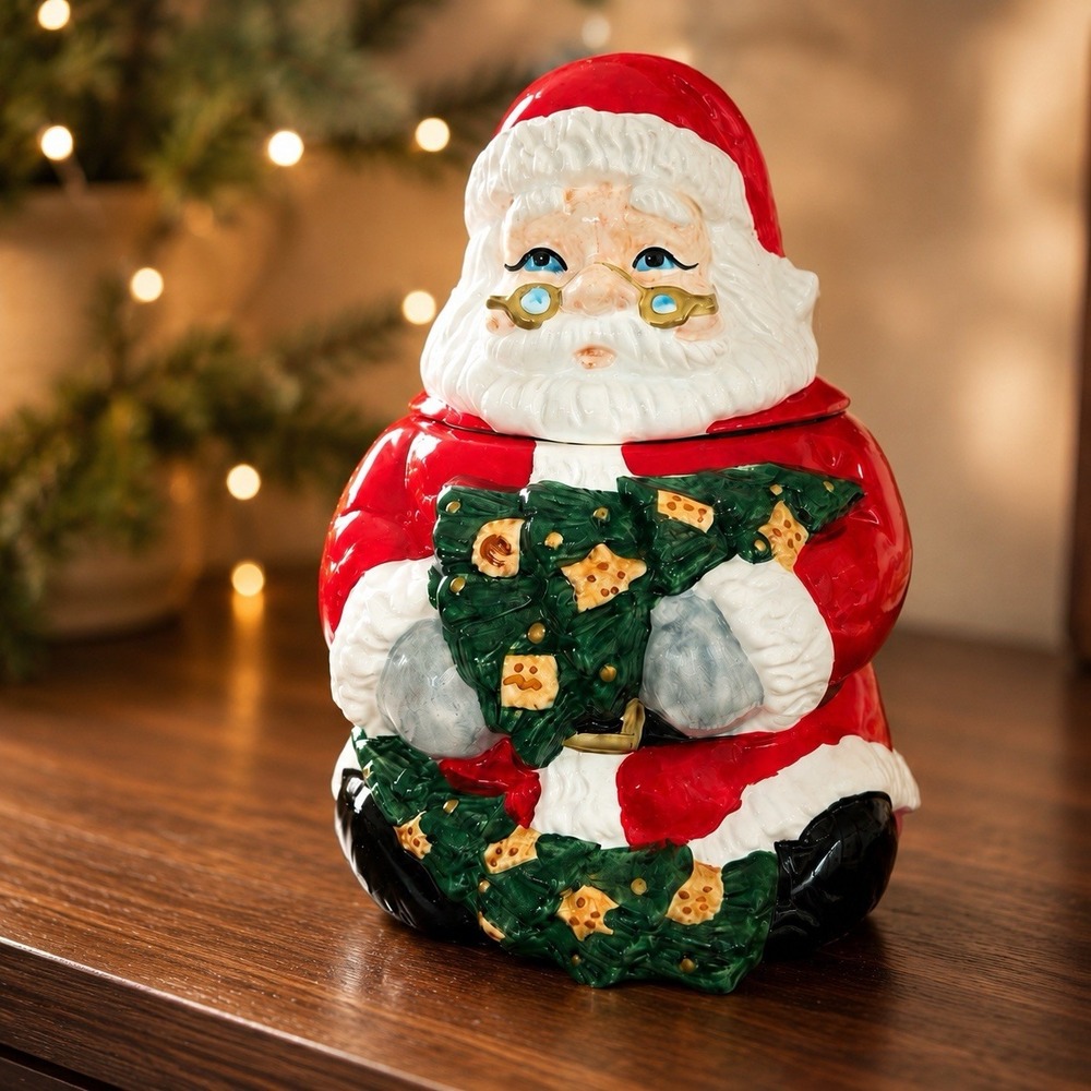 Vintage World Bazaars Inc Santa Claus Ceramic Cookie Jar Christmas Holiday WBI